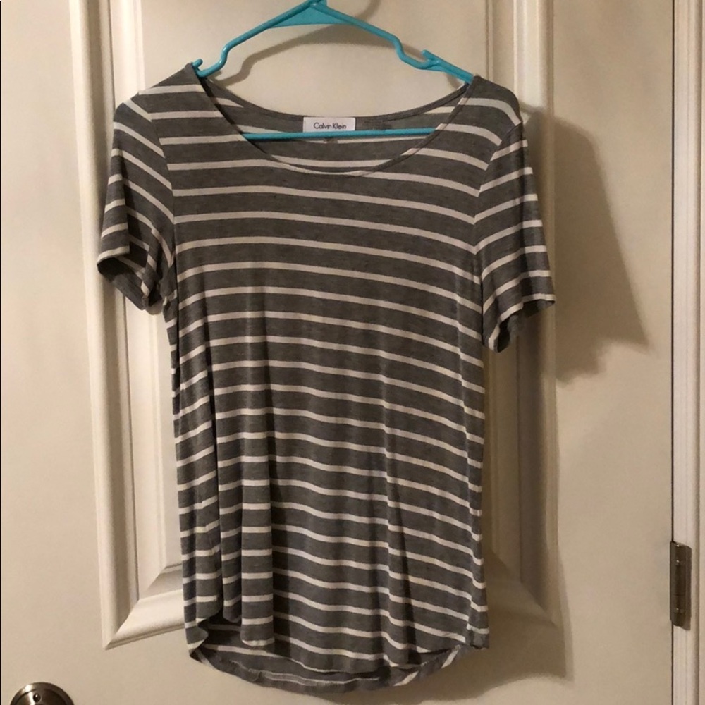 calvin klein gray and white striped shirt sleeve